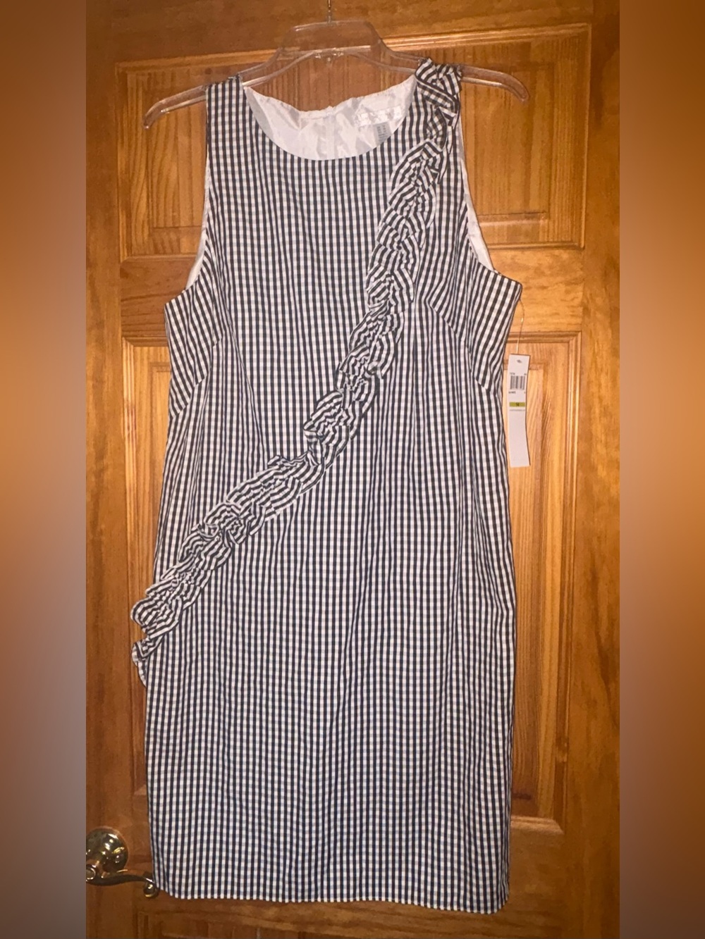 London Times Black and White Gingham Ruffle-Trim Mini Dress